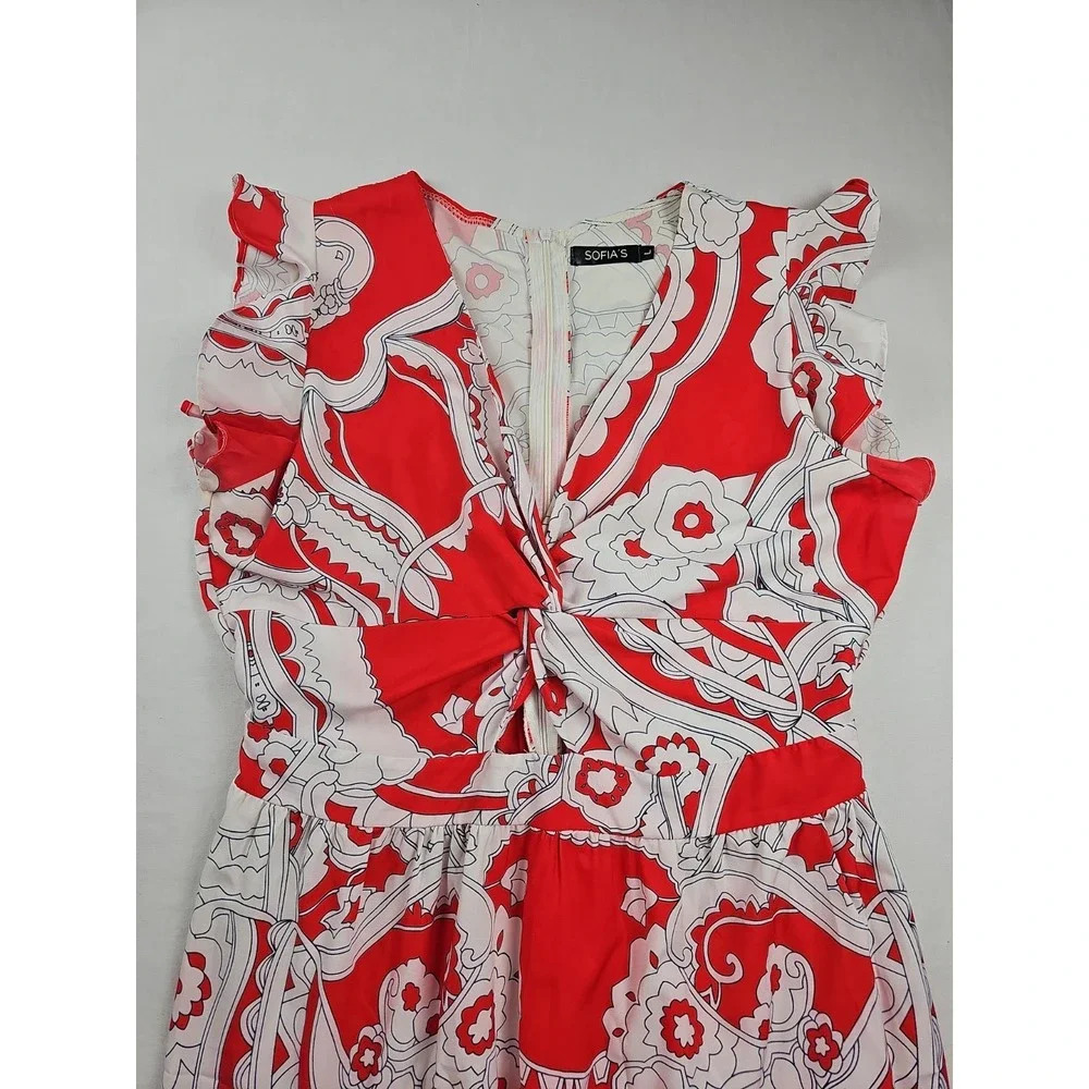 Women's Sofia's Floral Full Length Maxi Dress Size Large Red And White